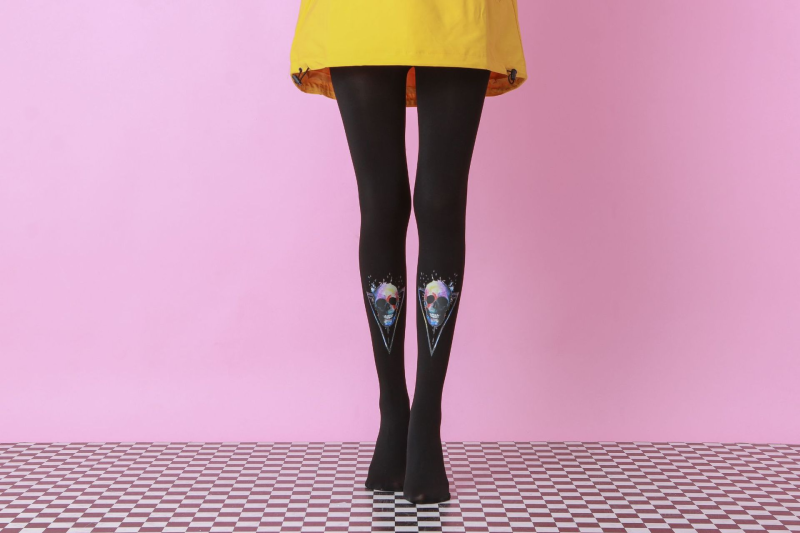 Geometric skull pattern tights Black non-transparent bottoming socks - Image 3