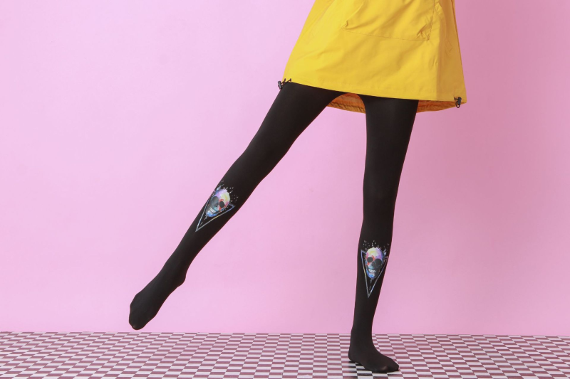 Geometric skull pattern tights Black non-transparent bottoming socks - Image 4