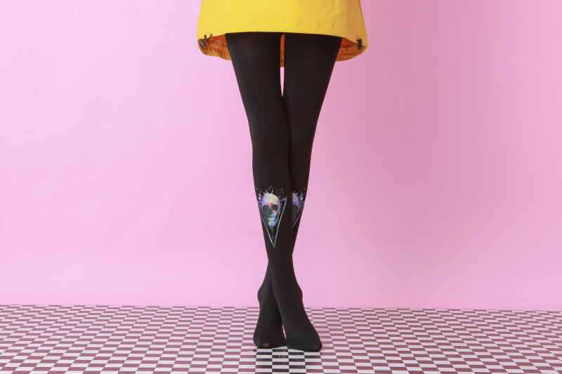 Geometric skull pattern tights Black non-transparent bottoming socks - Image 5