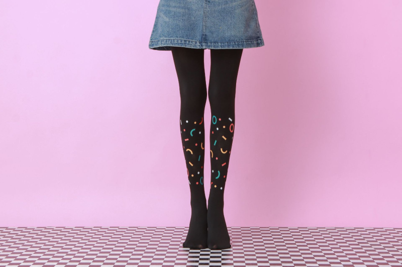 Geometric pattern tights Black personality tights - Image 3
