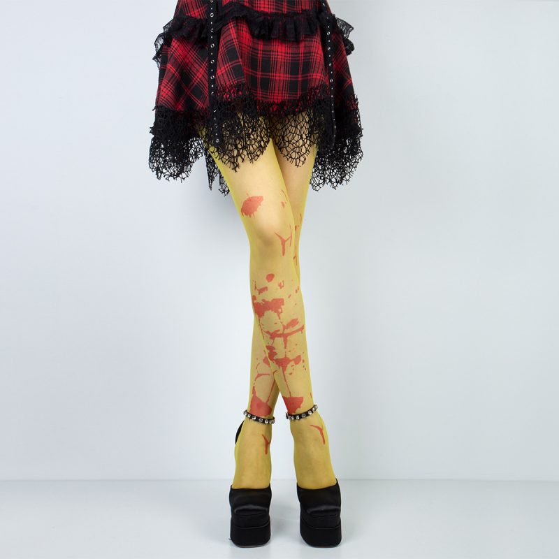 Bare leg artifact autumn and winter cross-border European and American pantyhose printed black Halloween party red blood pantyhose - Image 3
