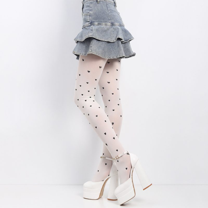 Fashion sweet bare leg artifact print black heart white skin color base pantyhose anti-stripping silk arbitrary cut black silk beautiful legs - Image 3