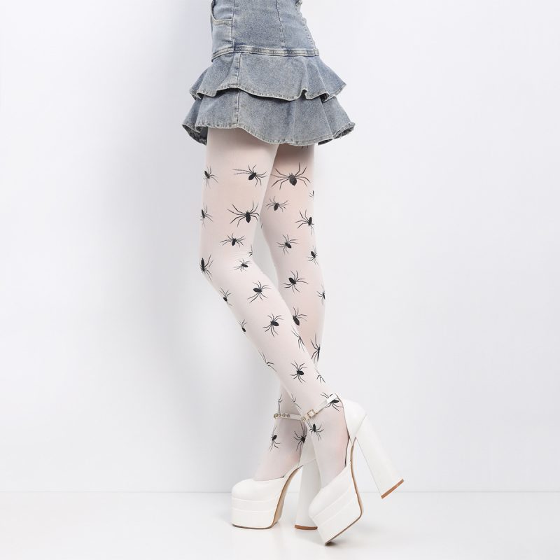 Bare legs artifact autumn and winter stockings anti-snagging slim spider black silk thin sexy net celebrity printed white stockings - Image 3