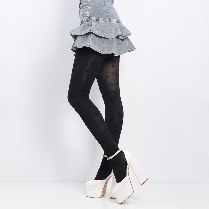 Spring and autumn fashion letters peach heart star full body printed flocking bottoming pantyhose black ladies stockings - Image 3