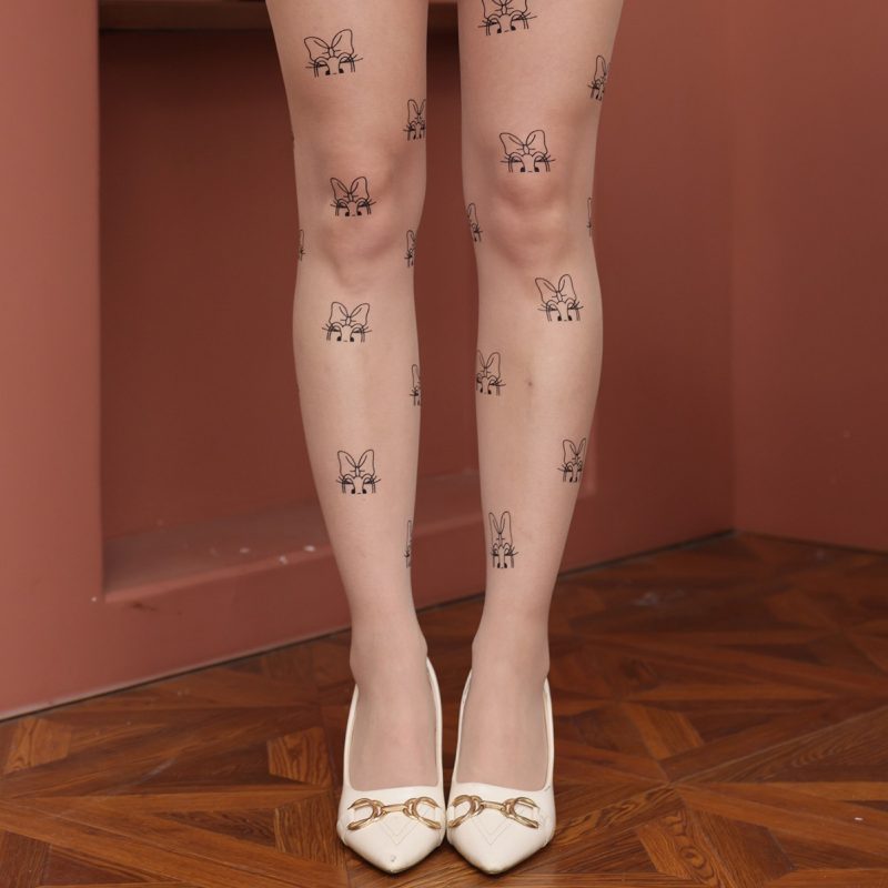 Printed stockings, pure black printed cute stockings, women's spring and autumn style pantyhose, white silk body stockings - Image 3