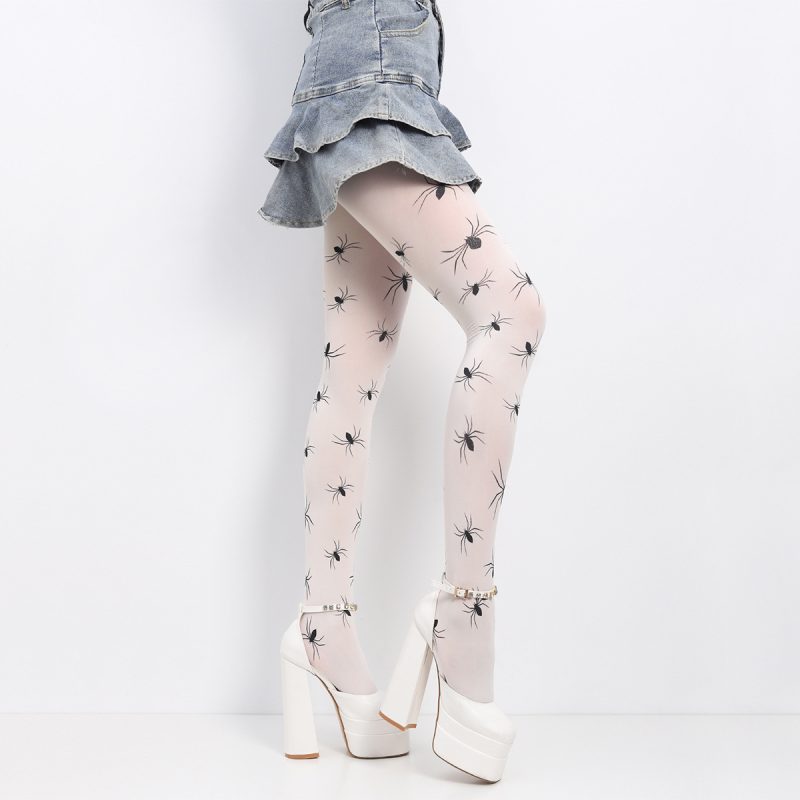 Bare legs artifact autumn and winter stockings anti-snagging slim spider black silk thin sexy net celebrity printed white stockings - Image 4