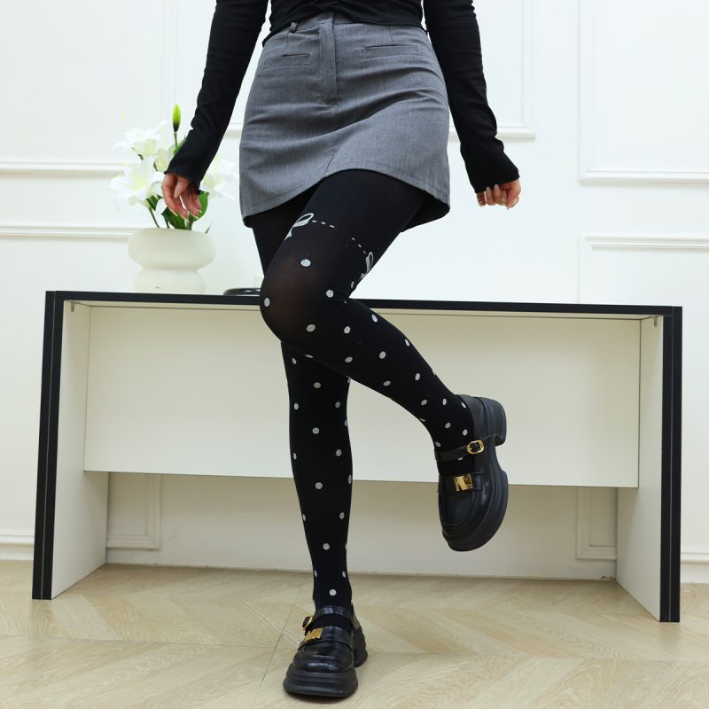 Black silk bow stockings, polka dot ins trendy socks for women, European and American personality, spring and autumn style, printed, internet celebrity sexy rompers - Image 4