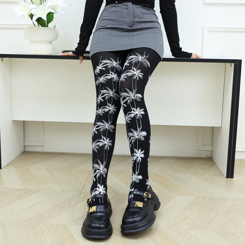 Stockings printed with leaves, anti-snagging, sexy, foot-free pantyhose, summer rompers, bottoming stockings - Image 4