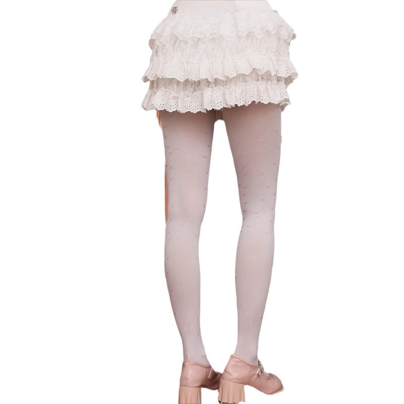 Printed stockings, internet celebrity ins trendy stockings, pantyhose, white, ladies, pink flowers, slim and beautiful legs, arbitrary cut - Image 4