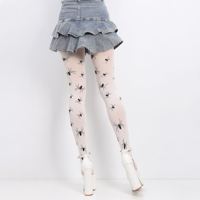 Bare legs artifact autumn and winter stockings anti-snagging slim spider black silk thin sexy net celebrity printed white stockings - Image 5