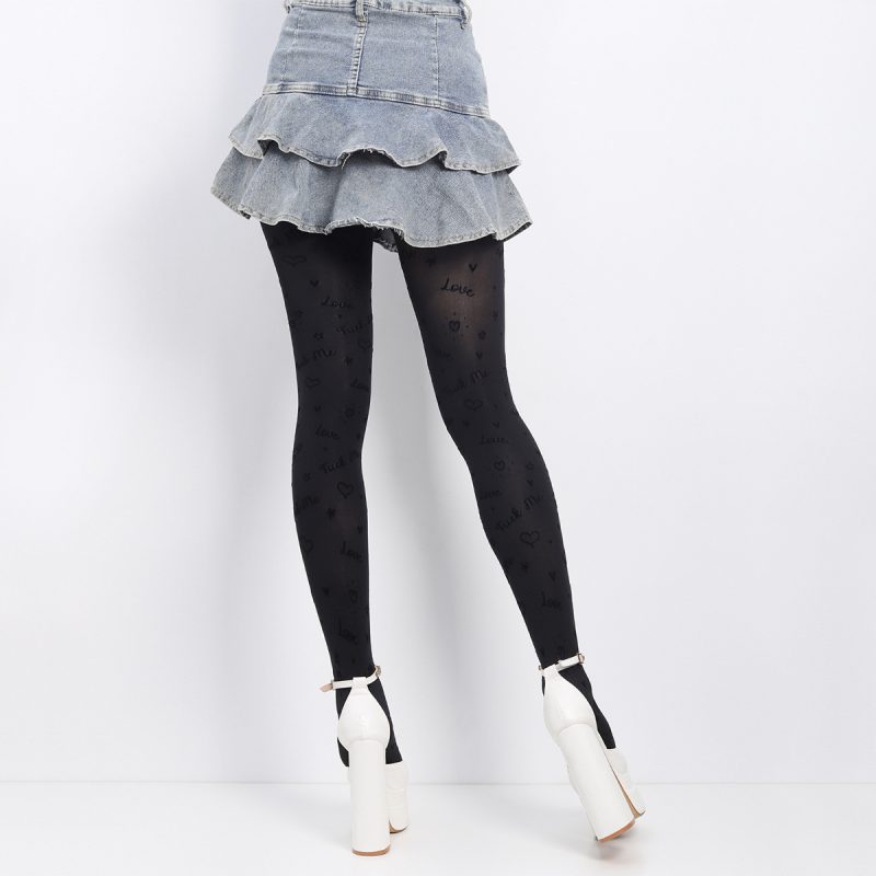 Spring and autumn fashion letters peach heart star full body printed flocking bottoming pantyhose black ladies stockings - Image 5
