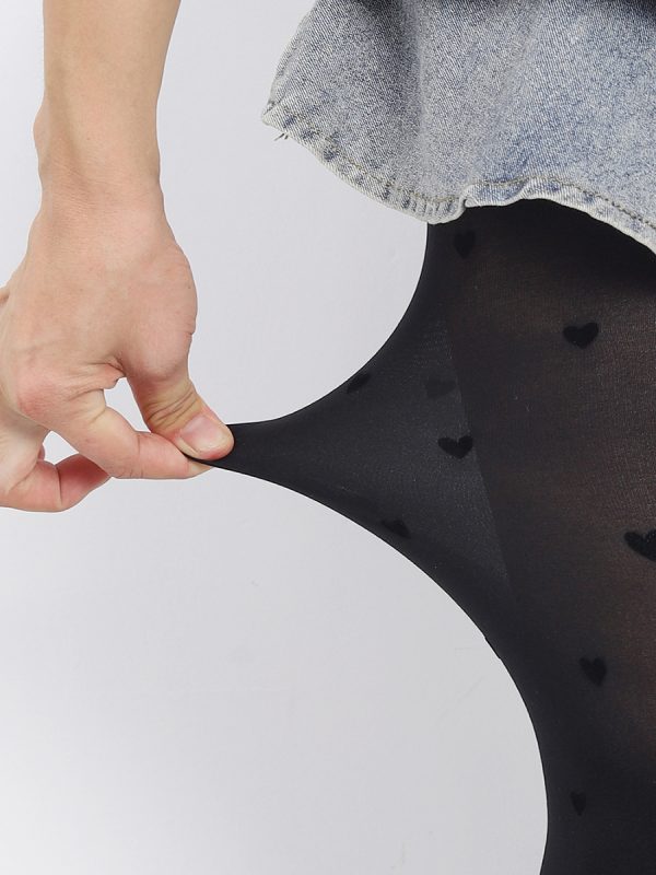 Silk stockings, heart-shaped flocked pantyhose, polka dot anti-snagging Japanese Lolita heart-shaped black slimming sexy socks