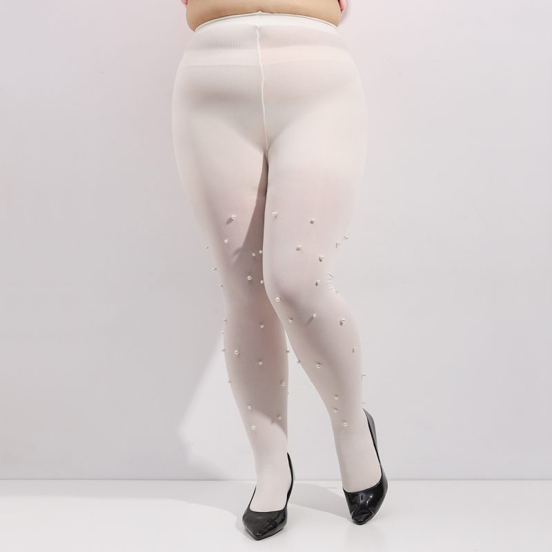 Pearl white beaded stockings, fashionable bottoming stockings, large size, mm, enlarged, ladies, back crotch stockings - Image 5