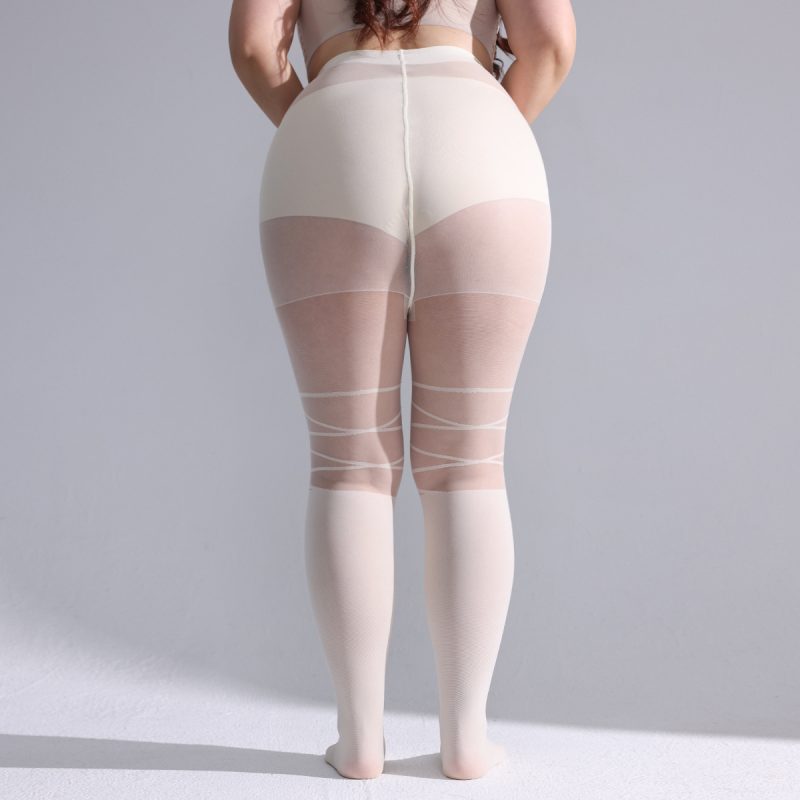 Stockings, fashionable women's sexy black cross-strap splicing striped fake high-top pantyhose bottoming socks - Image 5