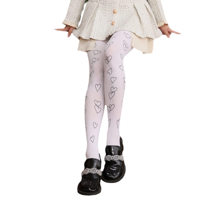 Pure desire white stockings, printed black heart with feet bottom pantyhose, sweet and cute ladies socks - Image 5