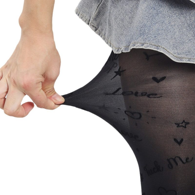 Spring and autumn fashion letters peach heart star full body printed flocking bottoming pantyhose black ladies stockings