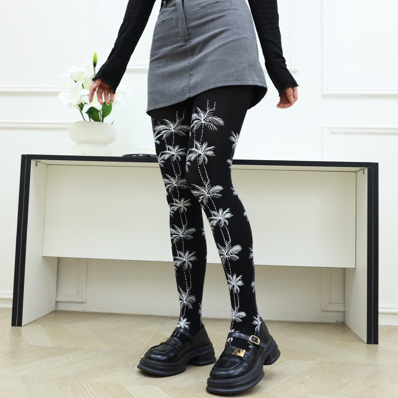 Stockings printed with leaves, anti-snagging, sexy, foot-free pantyhose, summer rompers, bottoming stockings - Image 6