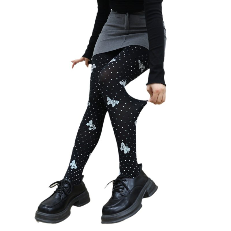 Printed stockings, fashionable black silk butterfly ins trendy socks - Image 6