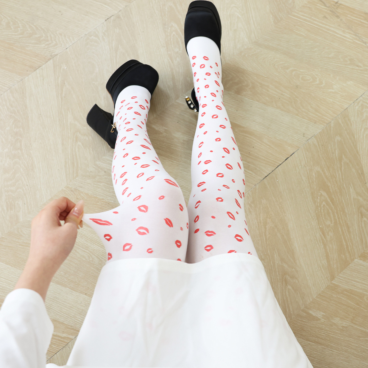 Sexy Red Lips Stockings & Romper Set - Black & White Socks - Image 6