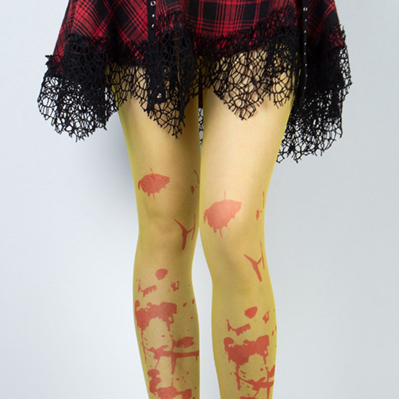 Bare leg artifact autumn and winter cross-border European and American pantyhose printed black Halloween party red blood pantyhose - Image 6