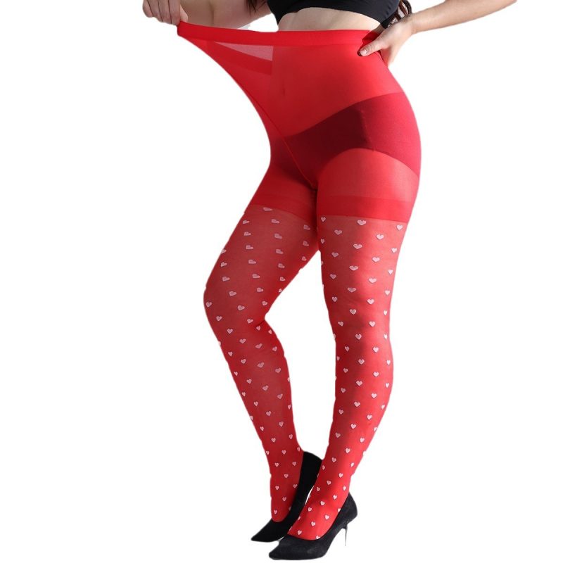 Fashion plus fat plus fat MM peach heart large size Spring and summer women's red crotch stockings for bottoming panties - Image 6