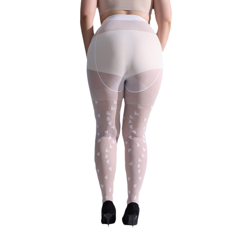 White heart jacquard bottoming stockings for fat girls, plus-size bottoming stockings for women - Image 6