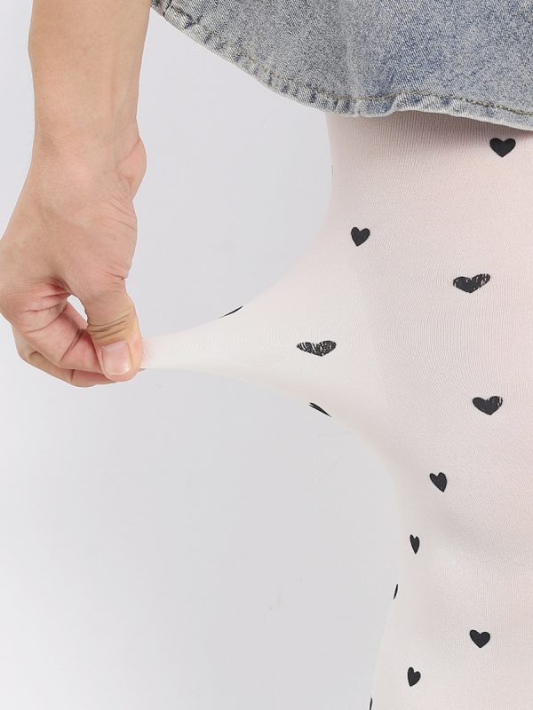 Fashion sweet bare leg artifact print black heart white skin color base pantyhose anti-stripping silk arbitrary cut black silk beautiful legs