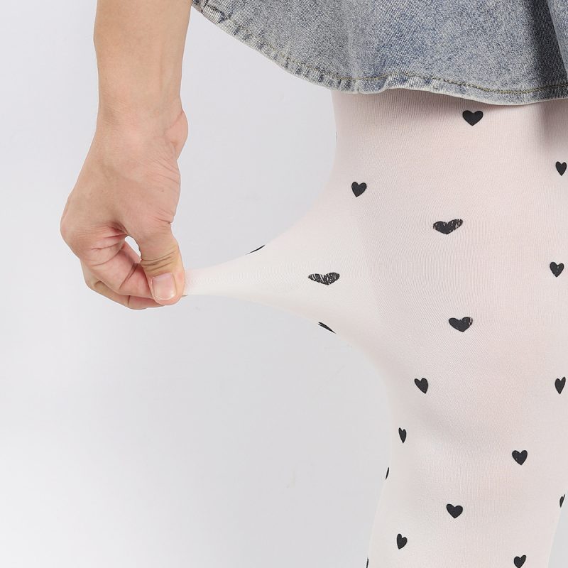 Fashion sweet bare leg artifact print black heart white skin color base pantyhose anti-stripping silk arbitrary cut black silk beautiful legs