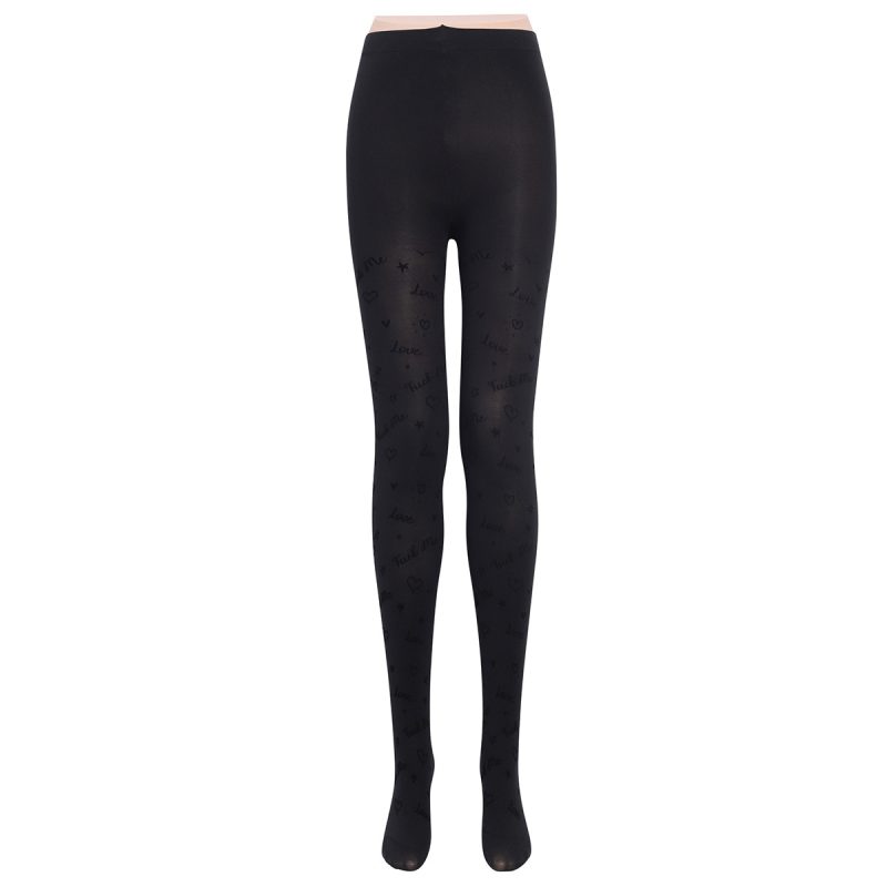 Spring and autumn fashion letters peach heart star full body printed flocking bottoming pantyhose black ladies stockings - Image 7
