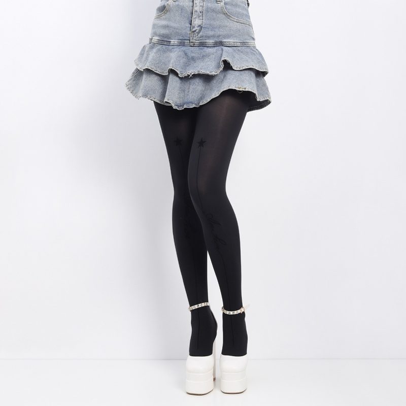Star pure desire stockings autumn and winter fake transparent flesh leg leggings women flocked letter black romper stockings - Image 7
