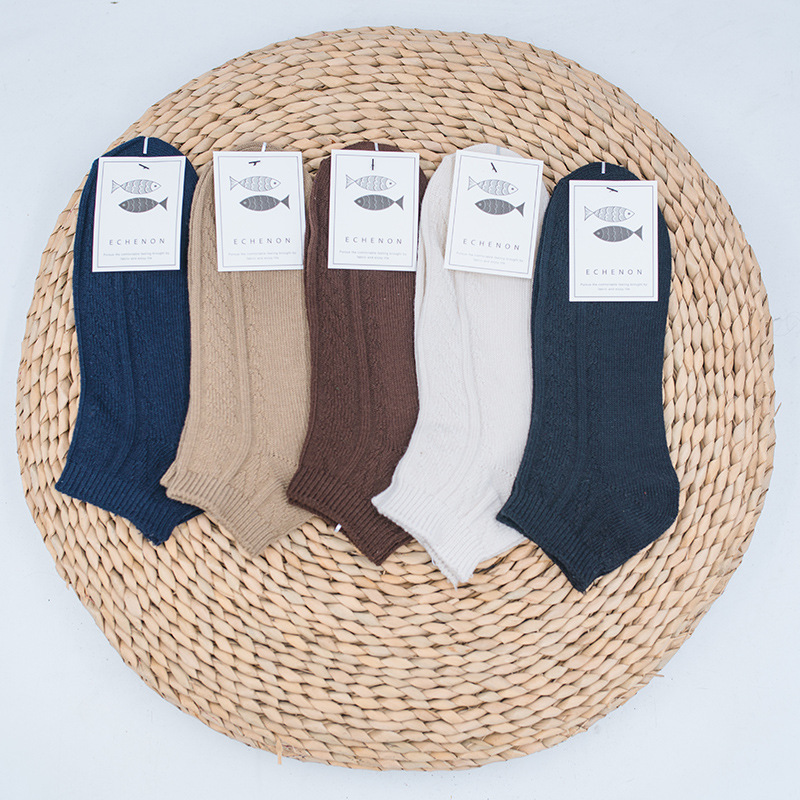 Men's Autumn Winter Thick Knit Socks: Retro Ethnic Twist Boat Socks - Image 2