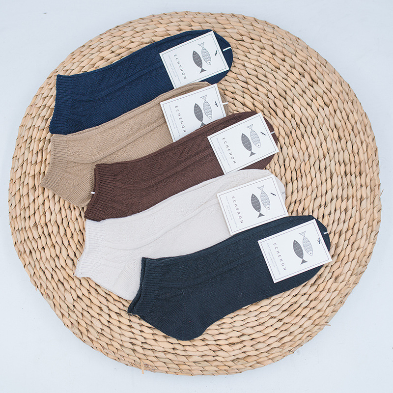 Men's Autumn Winter Thick Knit Socks: Retro Ethnic Twist Boat Socks - Image 5