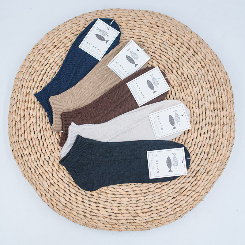 Men's Autumn Winter Thick Knit Socks: Retro Ethnic Twist Boat Socks - Image 3