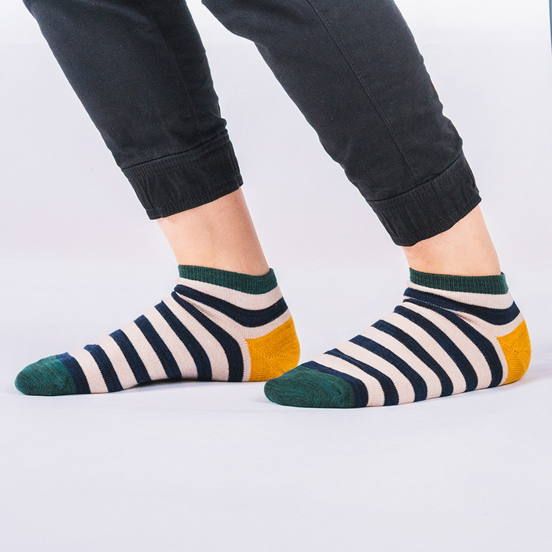 Striped Cotton Boat Socks: Japanese Spring Summer Men's Ankle Socks