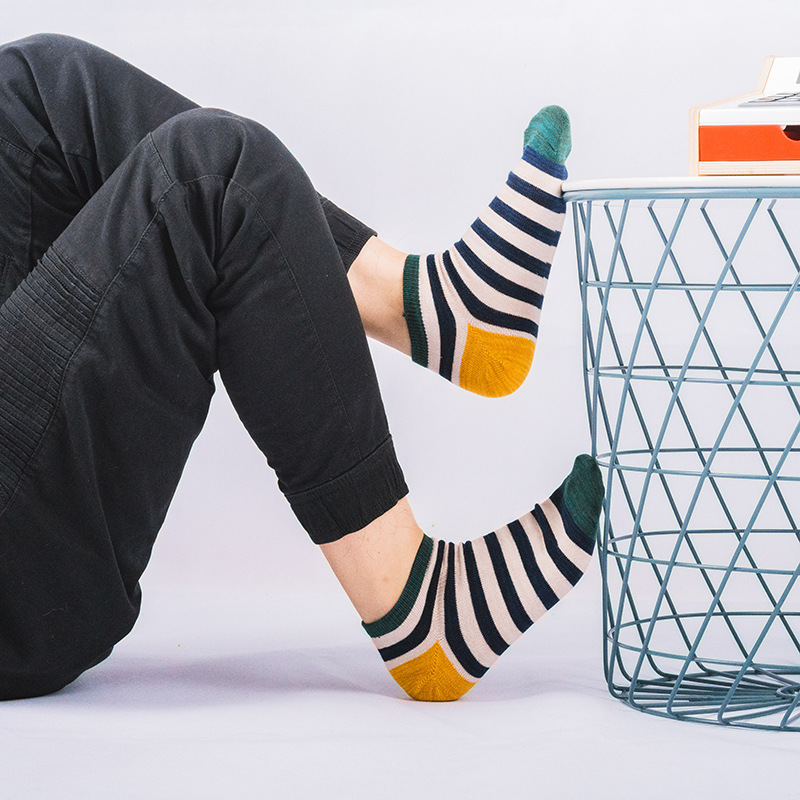Striped Cotton Boat Socks: Japanese Spring Summer Men's Ankle Socks - Image 3
