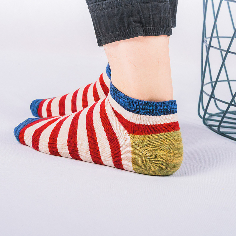 Striped Cotton Boat Socks: Japanese Spring Summer Men's Ankle Socks - Image 2
