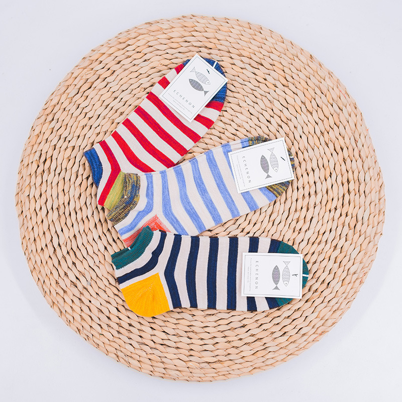 Striped Cotton Boat Socks: Japanese Spring Summer Men's Ankle Socks - Image 5