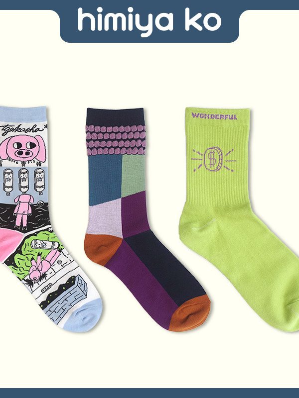 Skateboard Pig Series Cartoon Illustration Asymmetric Cute Personality Japanese Style Cotton Socks Mid-length Socks Men's and Women's Couple Socks