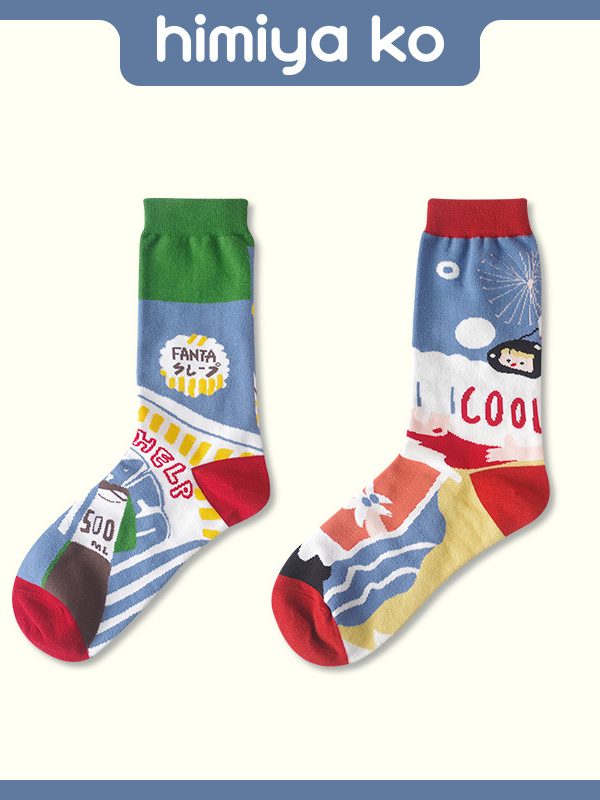 Autumn and Winter New Christmas Designer Japanese Illustration Girl Lovers Socks Small Fresh Cotton Socks Mid-tube Socks