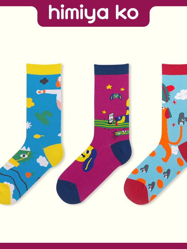 2025 Yoga Dog and Cactus Series Original Men's and Women's Fashionable Socks Cute Cartoon Illustration Cotton Socks Lovers Socks