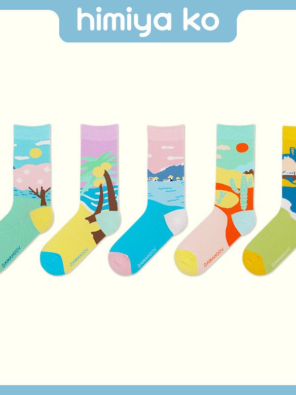 Autumn and Winter new original design landscape unique artistic fresh mid-calf socks tide socks couple socks men and women pure cotton socks