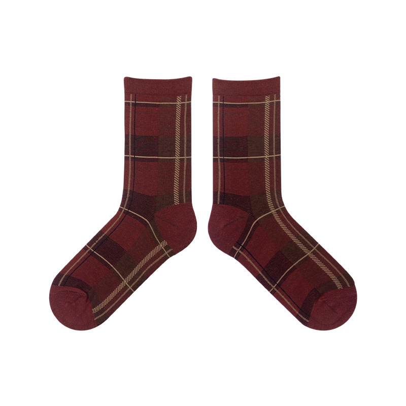 Spring and autumn Four Seasons British ins style classic rice plaid mid-calf socks multi-color versatile men's and women's pure cotton socks couple socks - Image 8