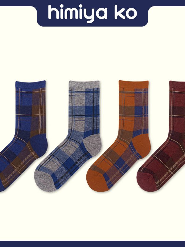 Spring and autumn Four Seasons British ins style classic rice plaid mid-calf socks multi-color versatile men's and women's pure cotton socks couple socks