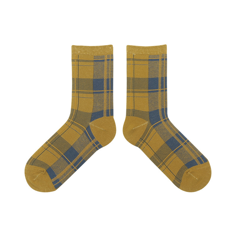 Spring and autumn Four Seasons British ins style classic rice plaid mid-calf socks multi-color versatile men's and women's pure cotton socks couple socks - Image 9