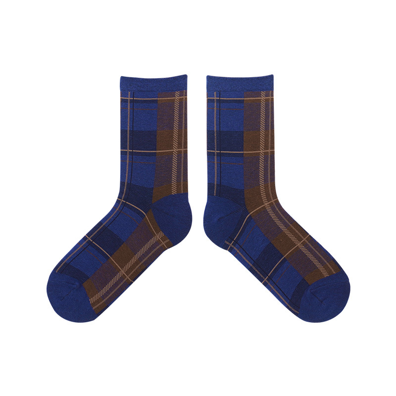 Spring and autumn Four Seasons British ins style classic rice plaid mid-calf socks multi-color versatile men's and women's pure cotton socks couple socks - Image 10