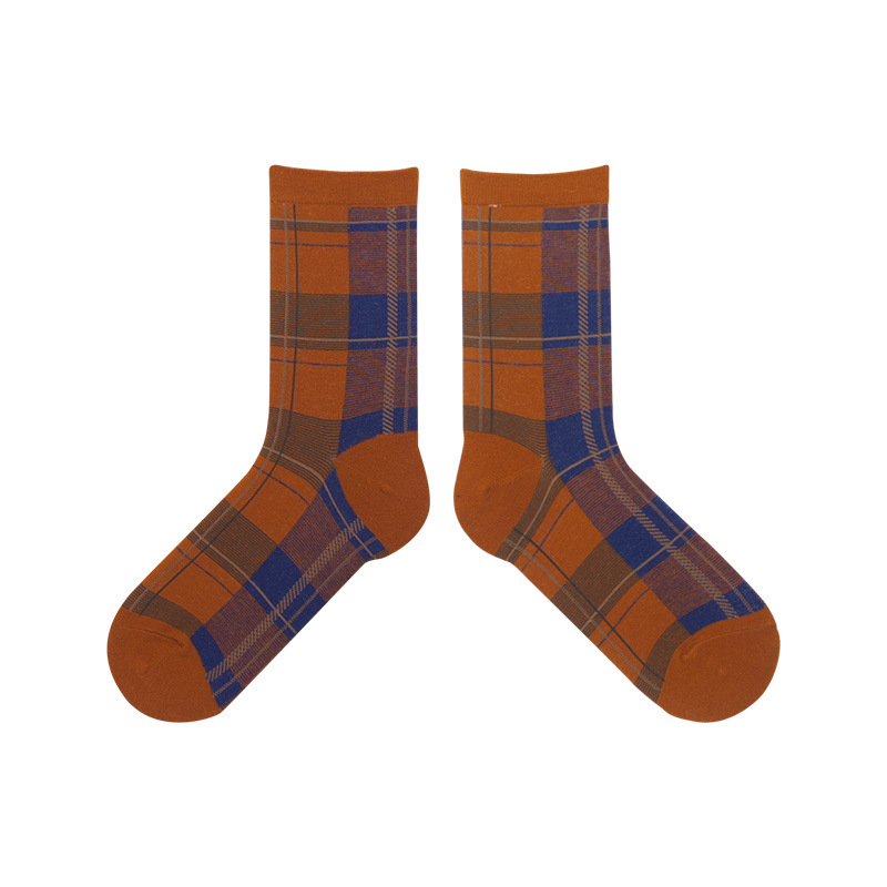 Spring and autumn Four Seasons British ins style classic rice plaid mid-calf socks multi-color versatile men's and women's pure cotton socks couple socks - Image 7