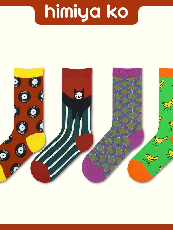 Literary Fan Retro Personality Bat Banana Cartoon Illustration Children's Fun Socks Cute Cotton Socks Men's Socks Women's Socks
