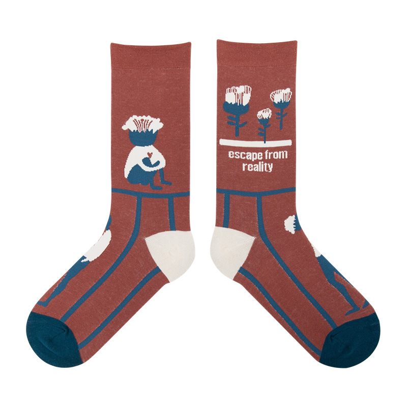 himiya ko Spring and Autumn Original Plant Man Series Tide Socks Men and Women Pure Cotton Socks Cute Lovers Socks Mid-Tube Socks - Image 6