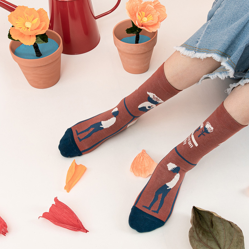 himiya ko Spring and Autumn Original Plant Man Series Tide Socks Men and Women Pure Cotton Socks Cute Lovers Socks Mid-Tube Socks - Image 2