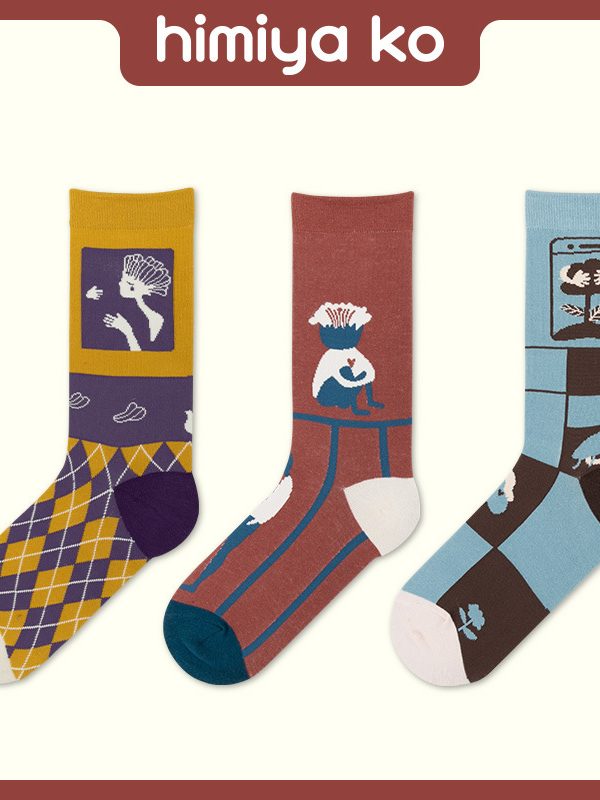 himiya ko Spring and Autumn Original Plant Man Series Tide Socks Men and Women Pure Cotton Socks Cute Lovers Socks Mid-Tube Socks